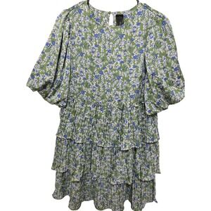 Code Mode Green Floral Tiered Ruffle Fary‎ Tale Dress Puff Sleeves Size S
